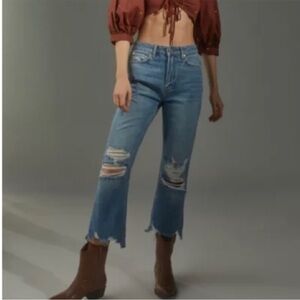 BDG Wilco High Waisted Cropped Flare Jeans Mid Indigo